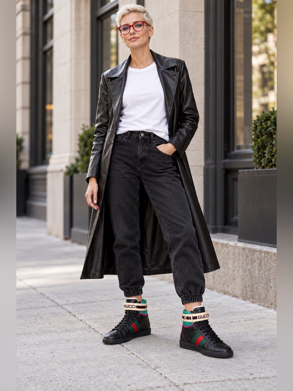 GUCCI Stripped Ace High Top Sneakers
